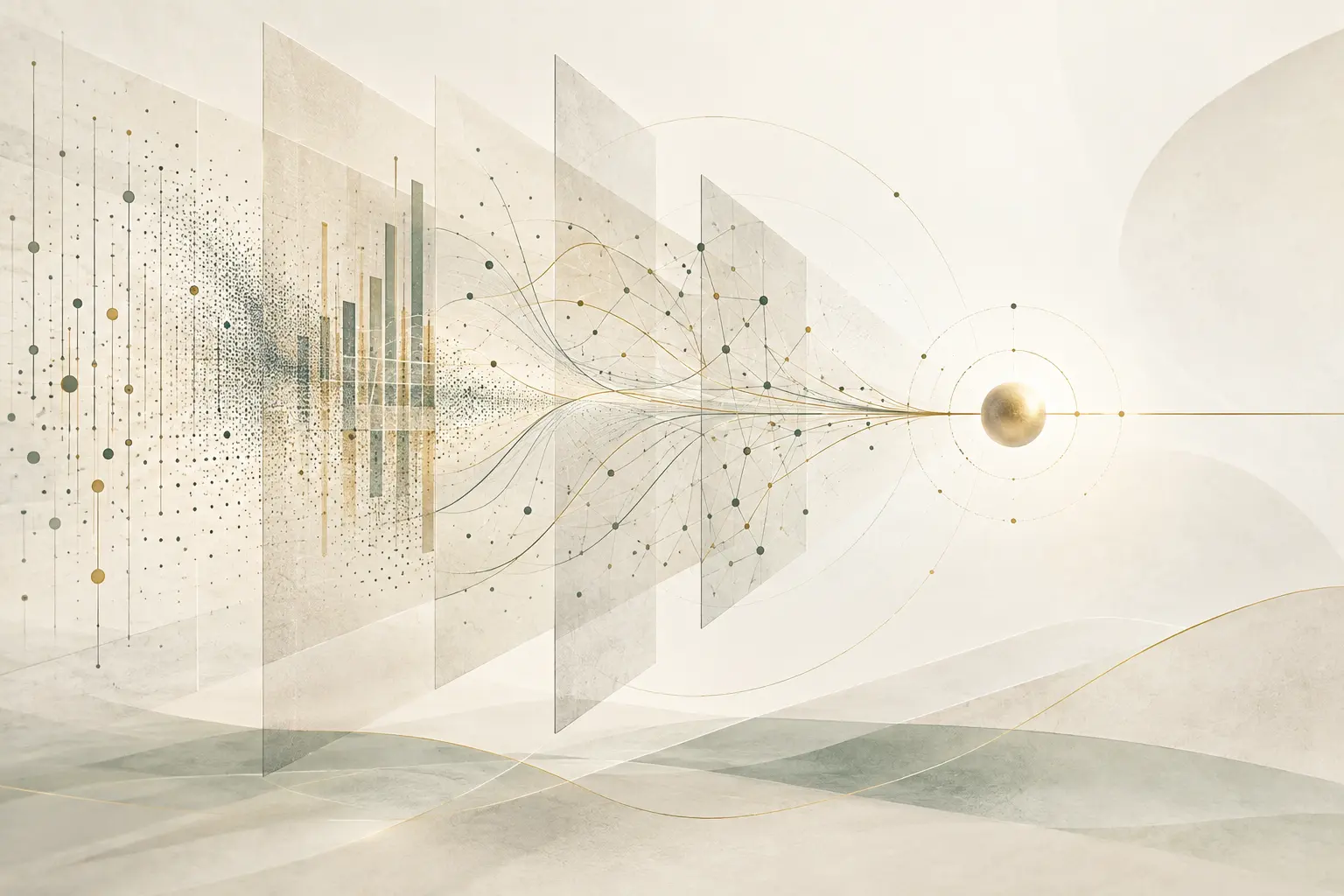 Abstract observations, analytical traces and research layers converging into evidence